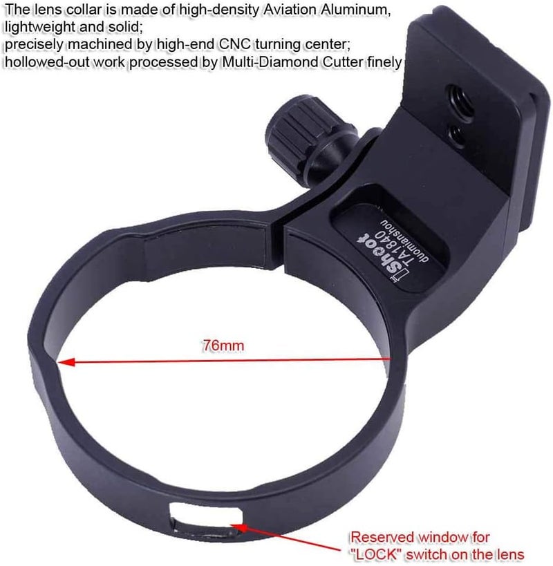 iShoot 76mm Metal Tripod Mount Ring Lens Collar Compatible with Tamron 18-400mm f/3.5-6.3 Di II VC HLD B028, Lens Support Holder Bracket Bottom is Arca-Swiss Fit Quick Release Plate Feature Dovetail Groove - Image 2